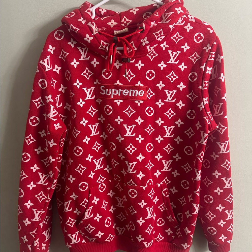 Supreme Red Hoodie with White Floral Pattern